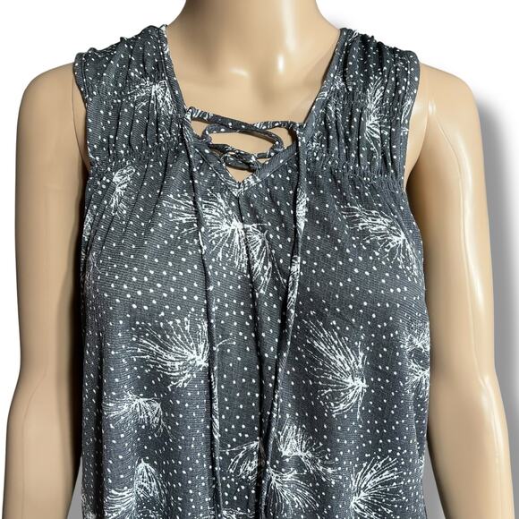 Maurices Womens Tank Top Sleeveless Pullover Laced V Neck Summer Gray White Med - Picture 7 of 11